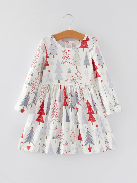Christmas Tree Print Girls Dress