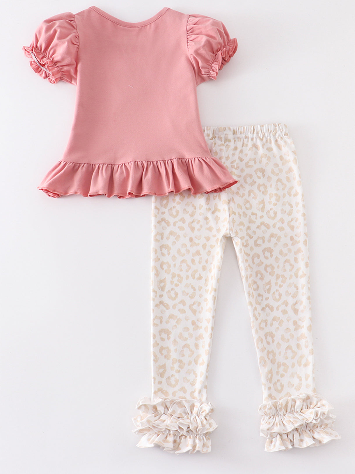 Dusty Pink Rabbit Applique Ruffle Pants Set