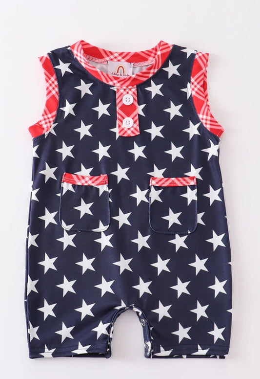 Abby & Evie
Patriotic star print boy romper