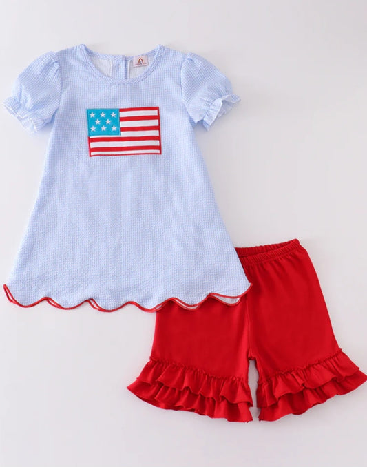 Abby & Evie
Patriotic flag applique girl set