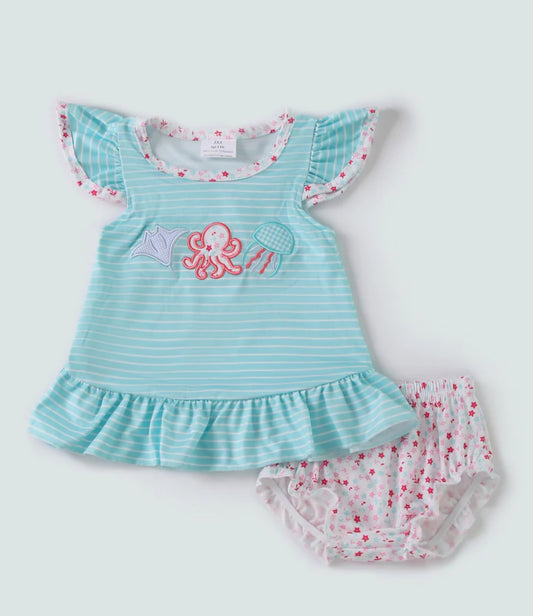 Mint marine embroidery baby set