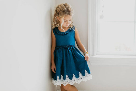 Kids Denim Ruffle Intricate Lace Summer Dress