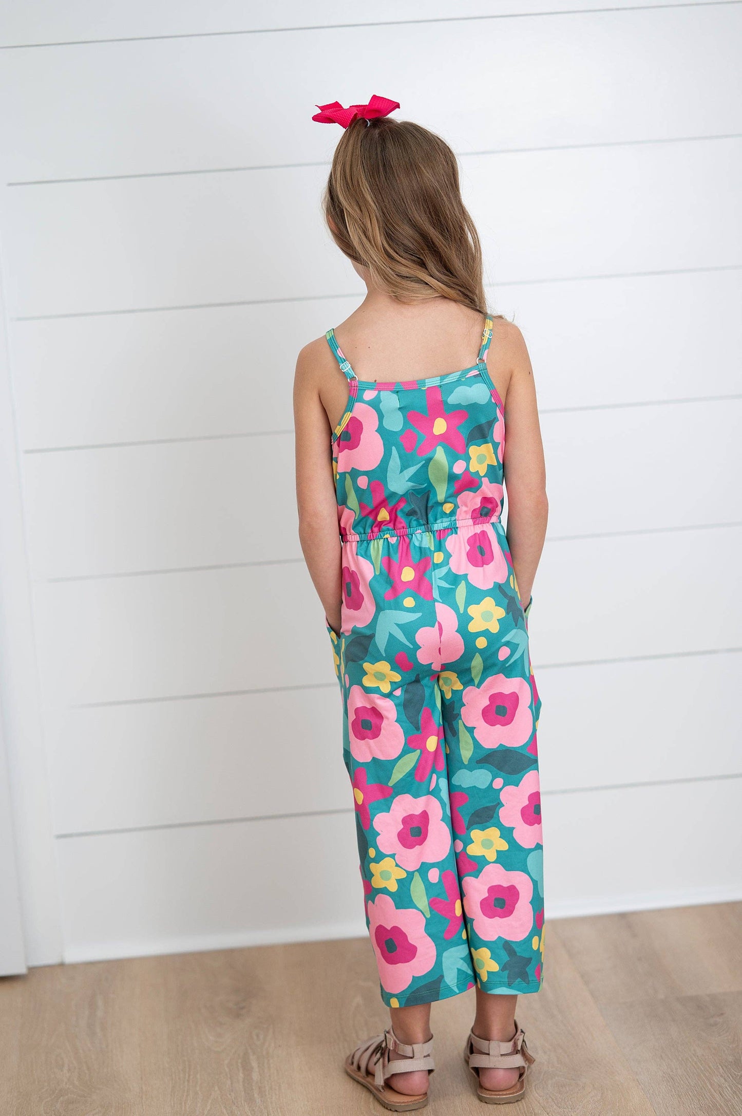 Millie Bright Pink Green Floral Jumpsuit With Pockets