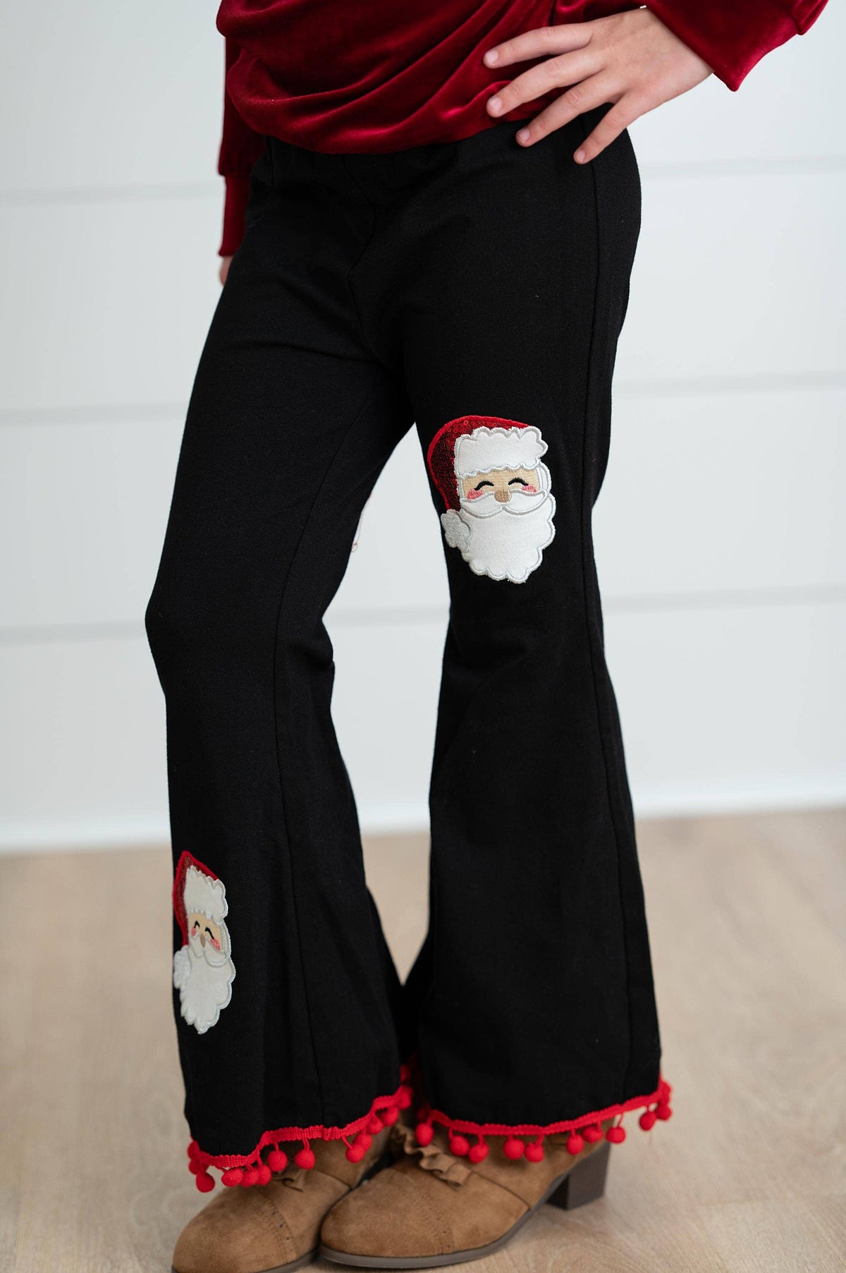 Girls Sparkling Red Holiday Christmas Bow Santa Pant Set