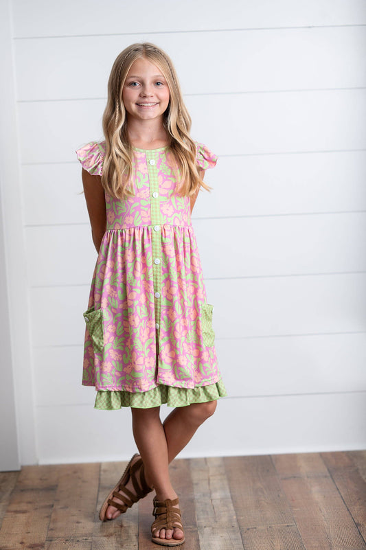 Camila Green Floral Button Pocket Spring Summer Dress