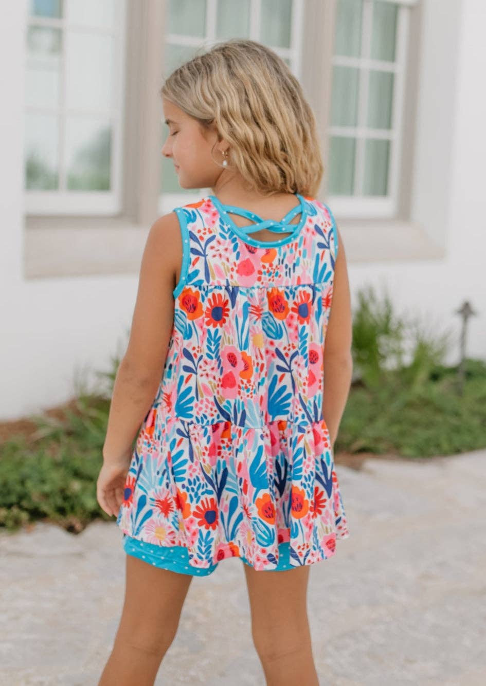 Bright Pink & Blue Wild Floral Spring Summer Short Set