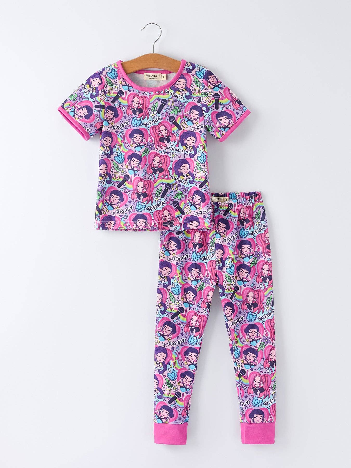 Girls Purple Character Print Short Sleeve Pajamas Set