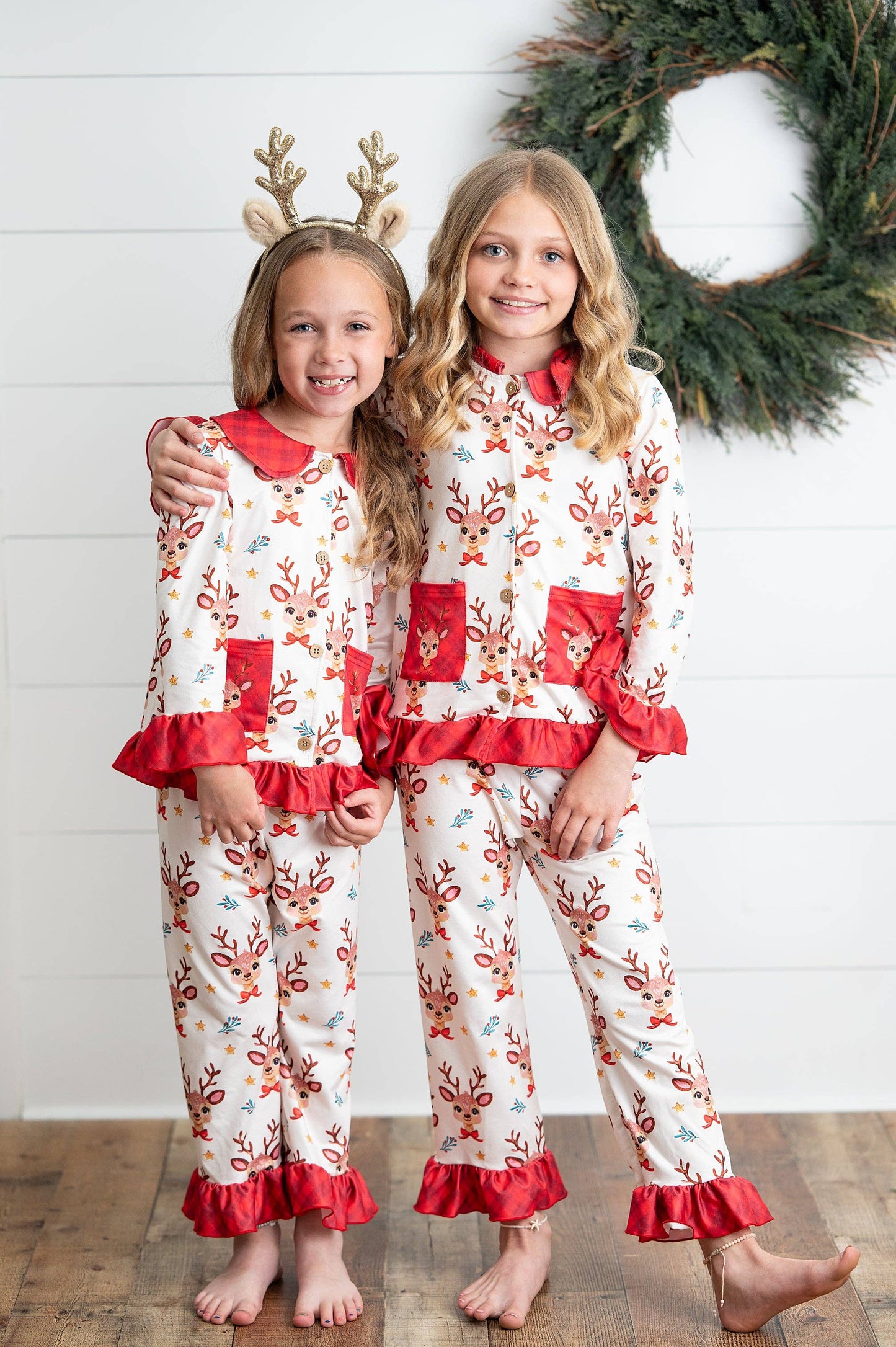 Reindeer Pocket Button Holiday Lounge Play Ruffle Set