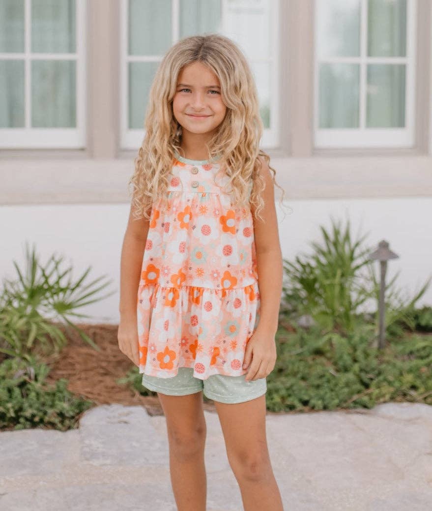 Sage & Rust Retro Flower Spring Summer Short Set