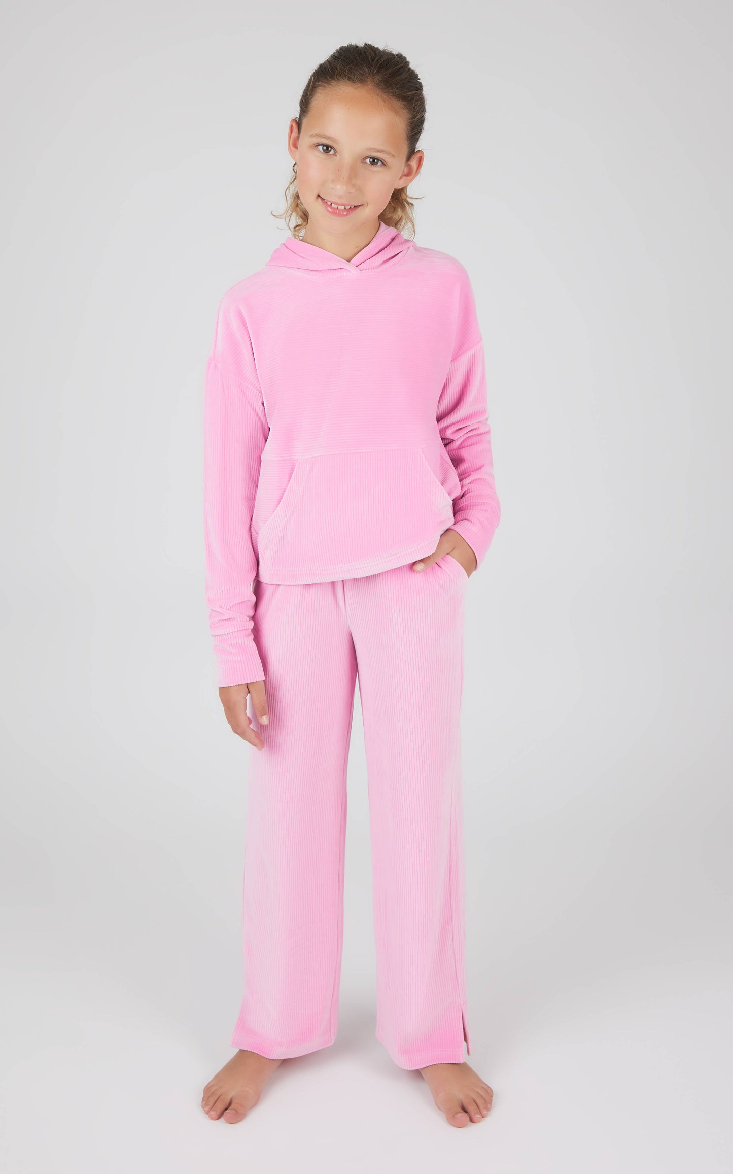 Girls Rib Velour Hoodie and Straight Pant - Set