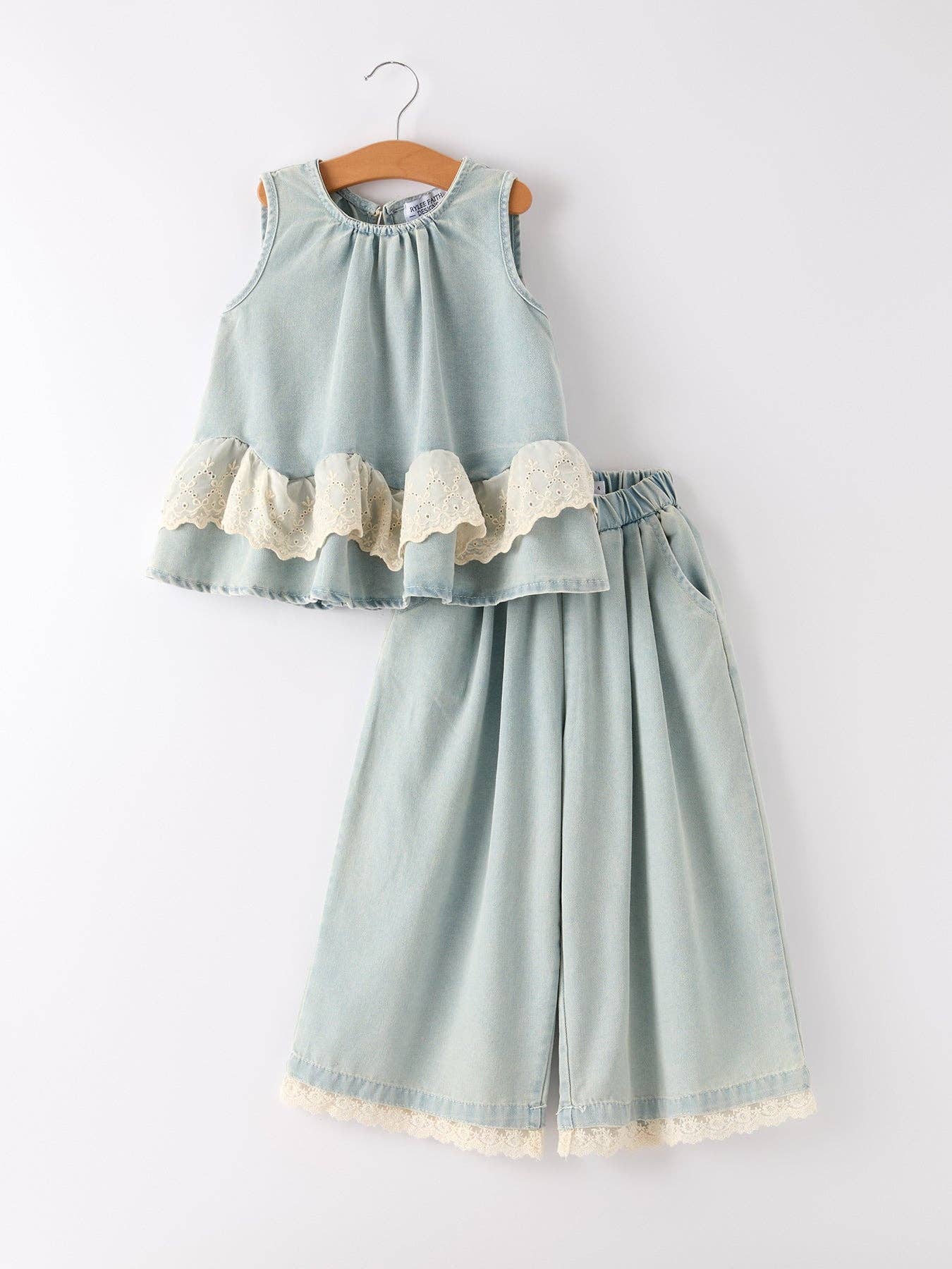 Summer Light Color Denim Lace Sleeveless Top