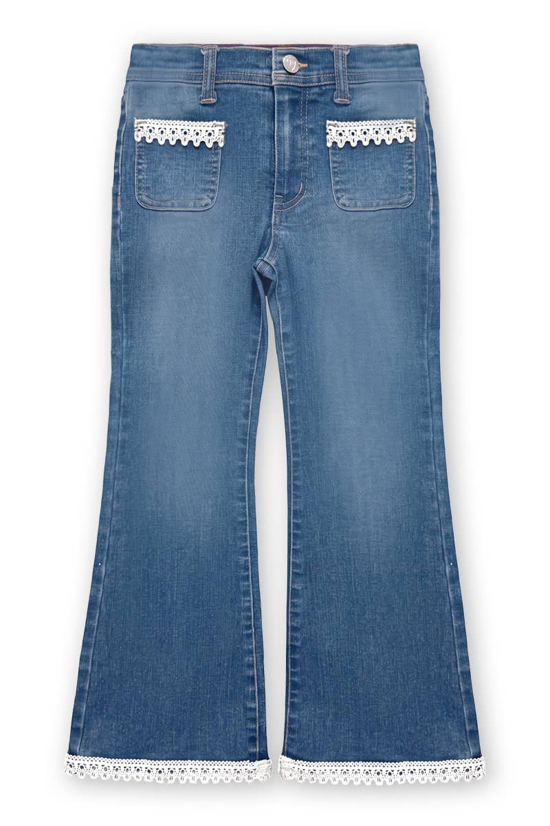 Girl's Flare Leg Denim Jean w/ Crochet Trim