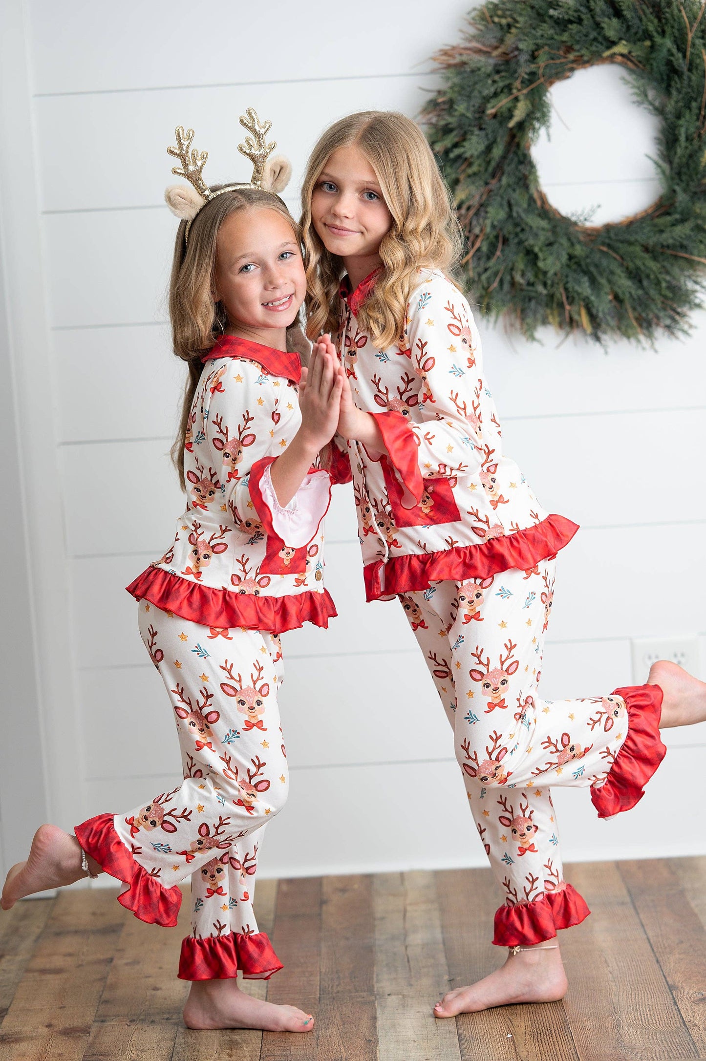 Reindeer Pocket Button Holiday Lounge Play Ruffle Set