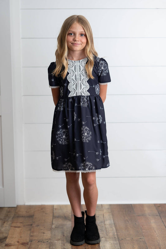 Girls Charcoal Dandelion Wish Lace Fall Winter Dress