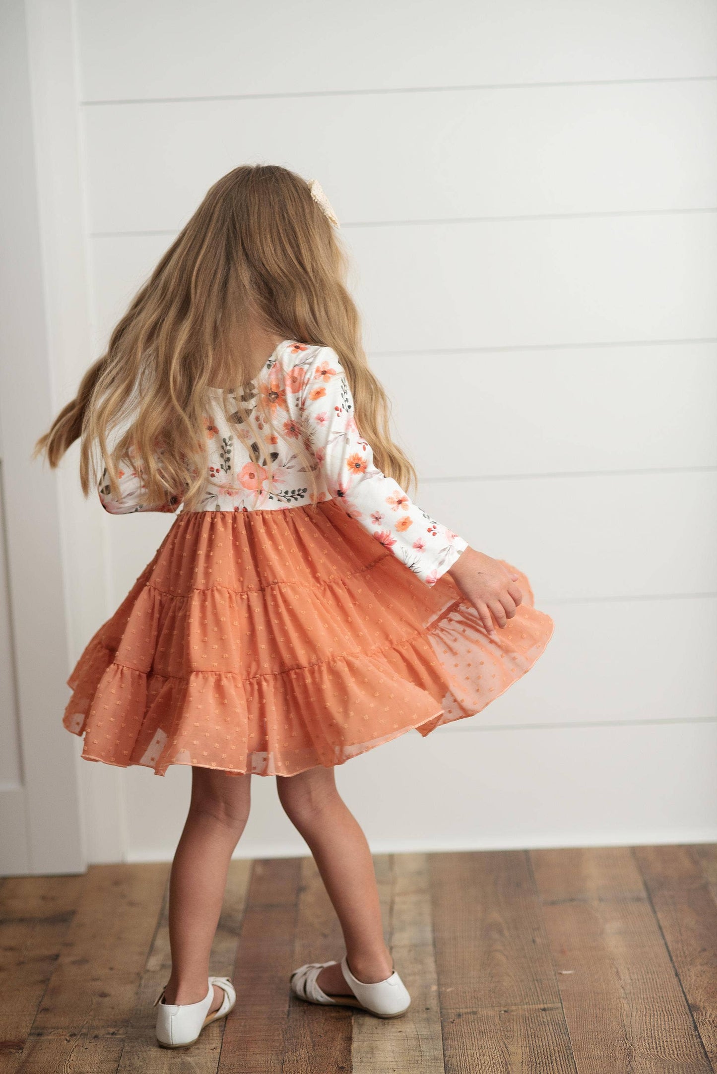 Rust Floral Print Swiss Dot Tulle Fall Autumn Dress
