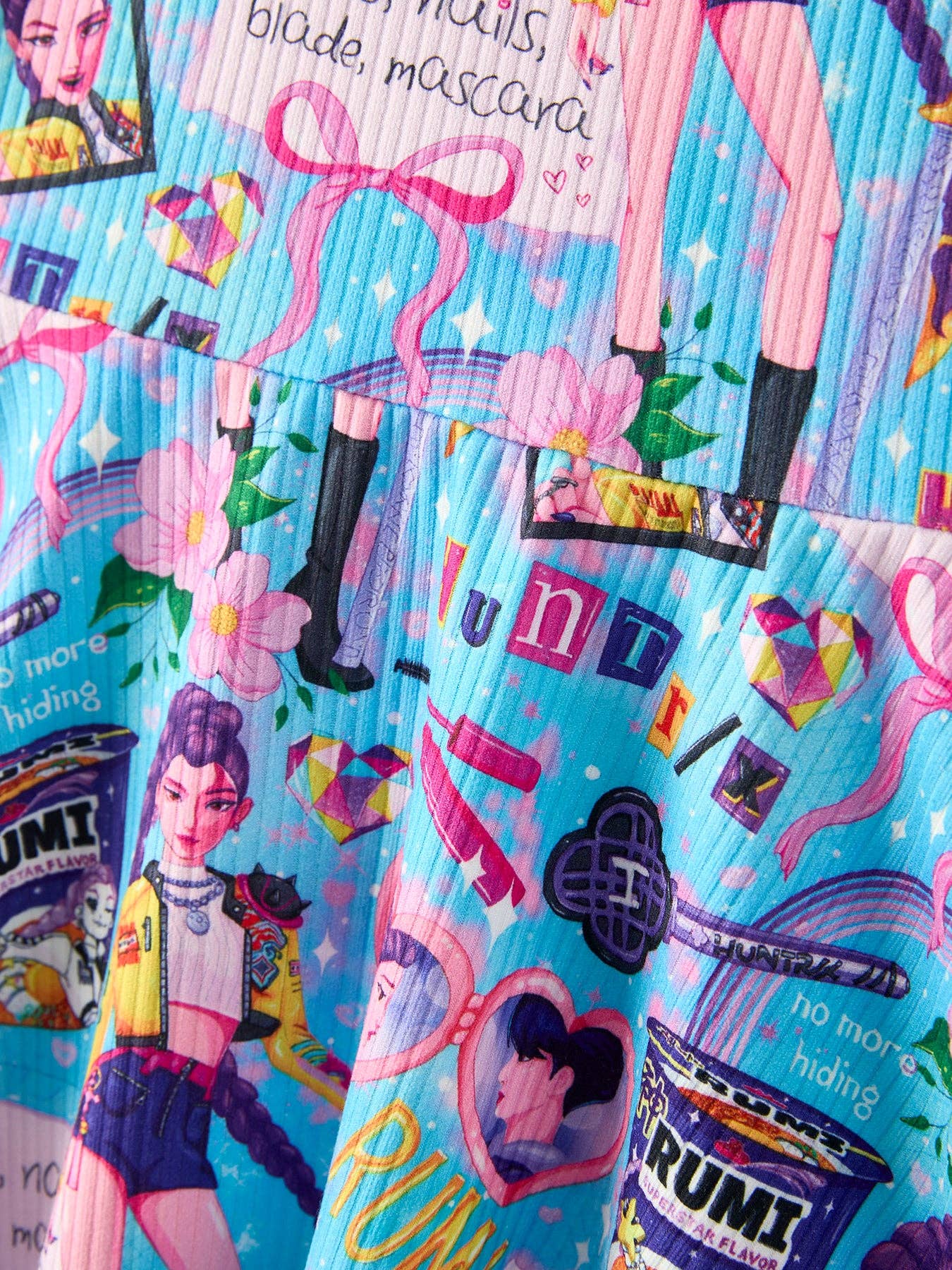 Blue Summer Pop Star Print Girl Twirly Dress Cotton Blend