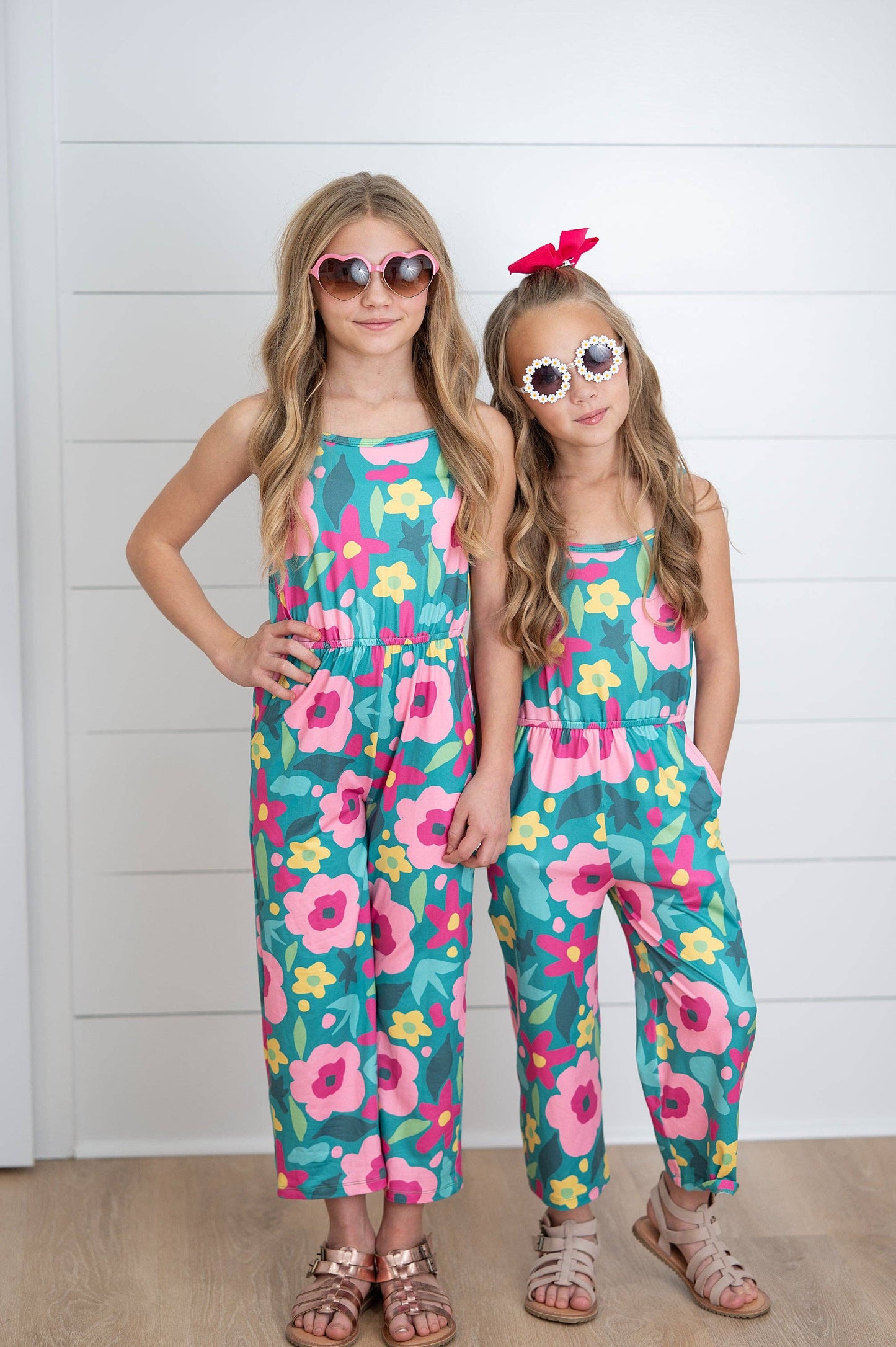 Millie Bright Pink Green Floral Jumpsuit With Pockets