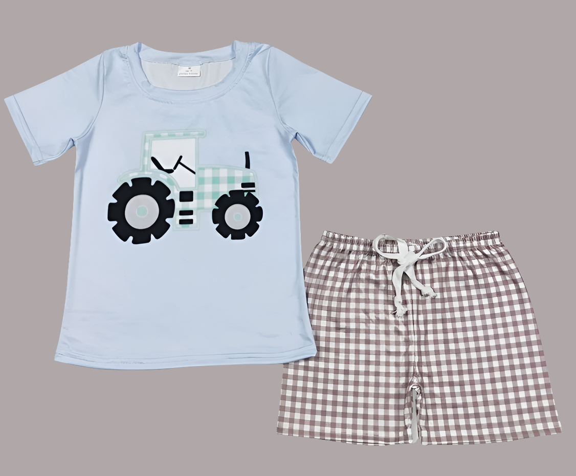 Tractor top plaid shorts boys farm clothing