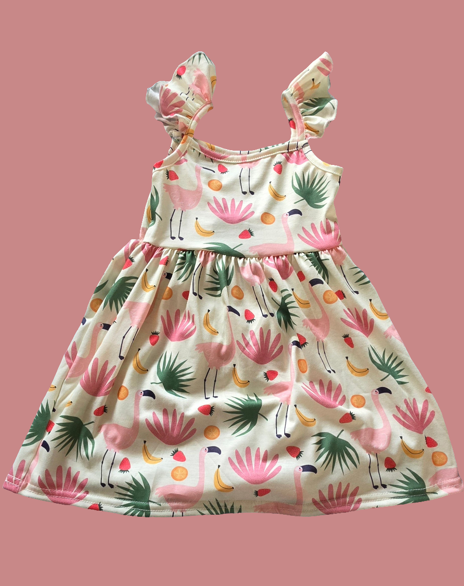 Summer Girls Leaves Flamingo Dress