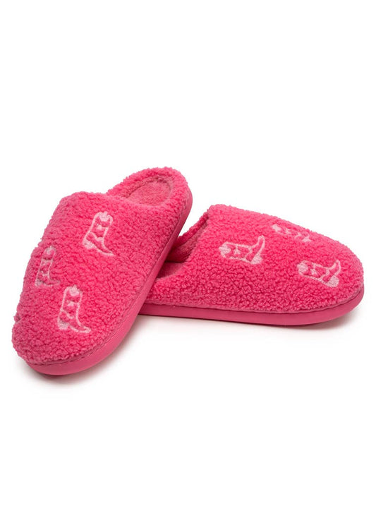 Indoor / Outdoor Slippers - White Cowgirl Boots - Pink
