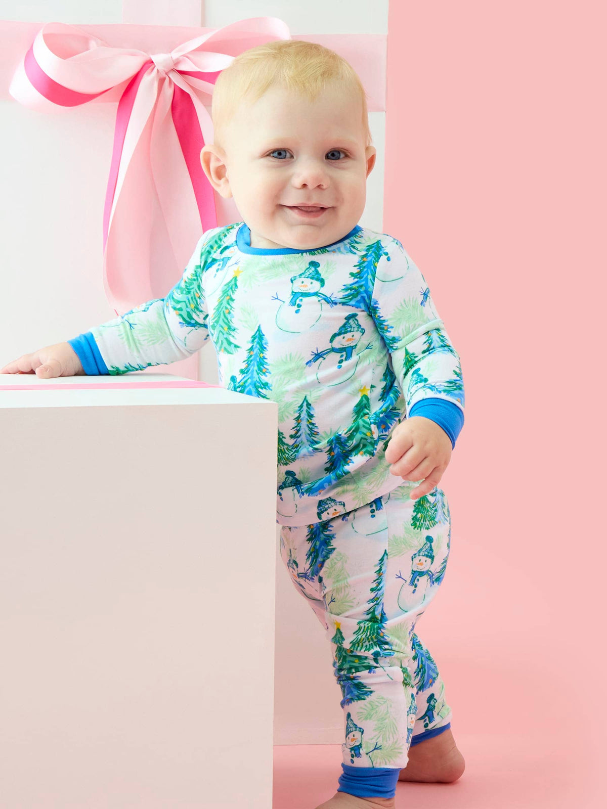 SoftSnooze™ Kids Bamboo Viscose Blue Snowman Grove Long Sleeve Pajama Set