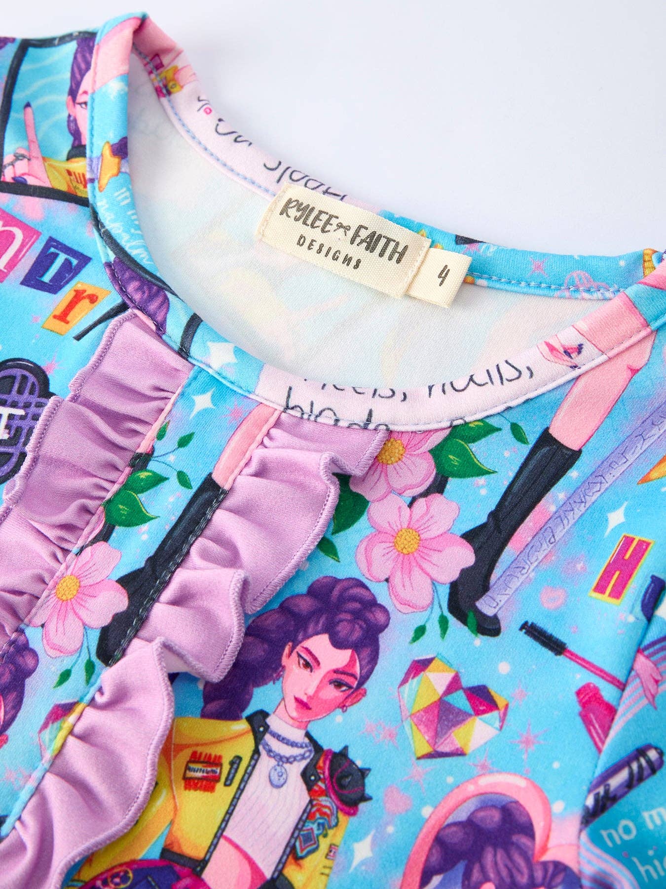 (ETA 3/12/26) Blue Girl Print Top And Ruffle Shorts Set