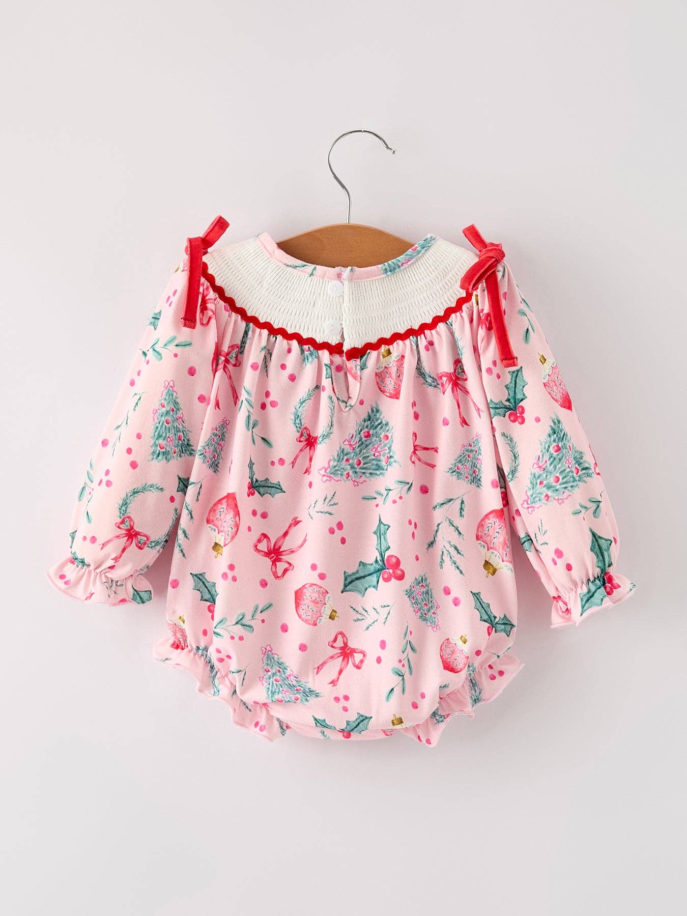 Winter Christmas Smocking Embroidery Colorful Girls Romper