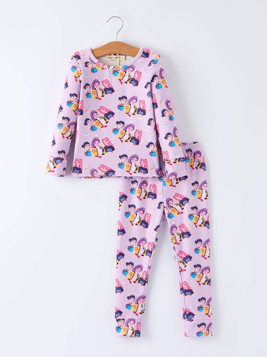 Girls Purple Character Print Long Sleeve Set