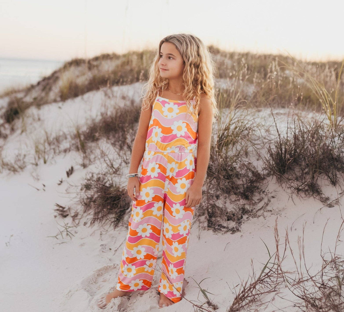 Tangerine & Pink Retro Floral Jumpsuit With Pockets