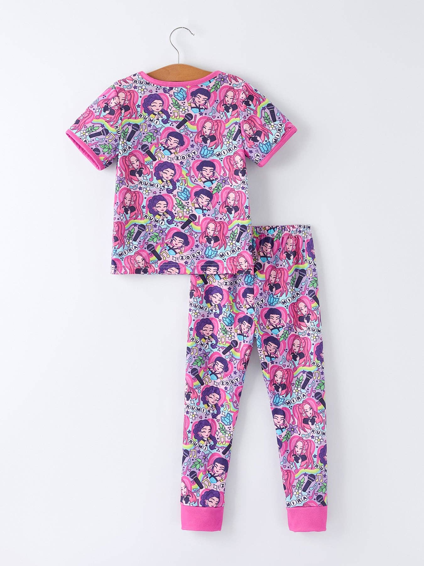 Girls Purple Character Print Short Sleeve Pajamas Set