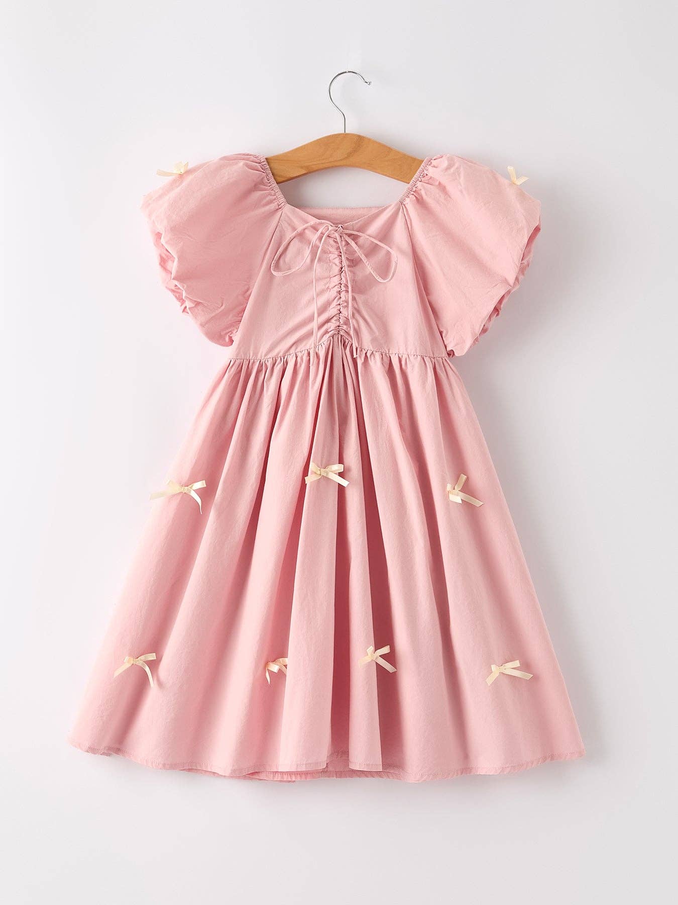 (ETA 3/14/26 Light Pink Puff Sleeve Bow Dress