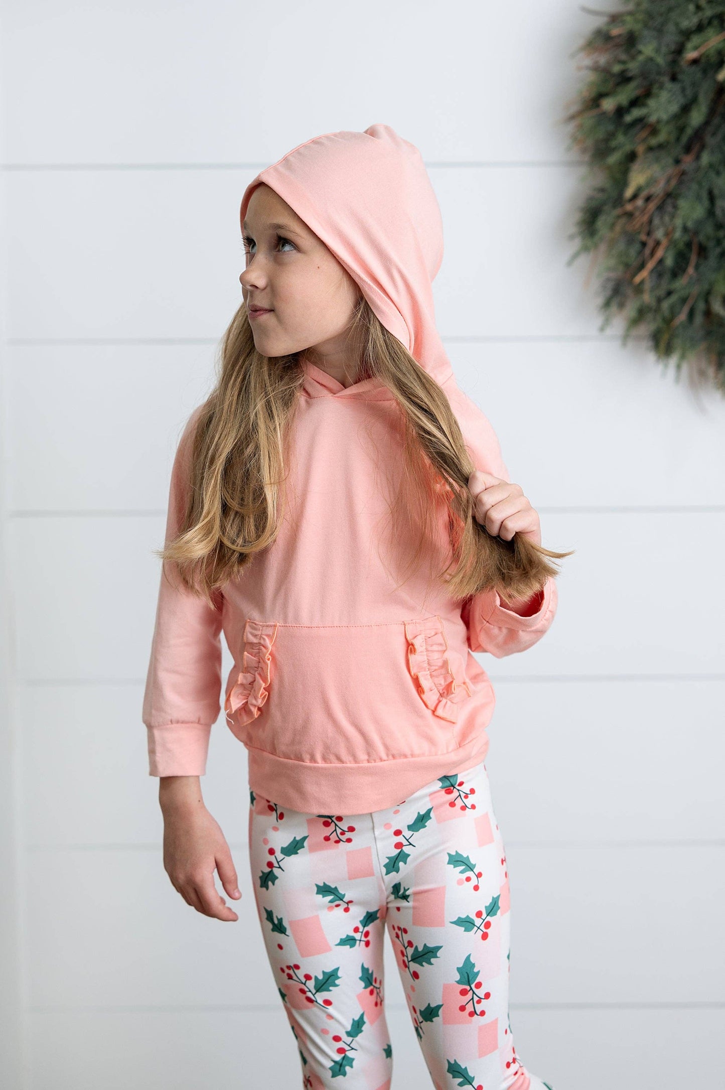 Blush Ruffle Hoodie & Holly Check Pant Set