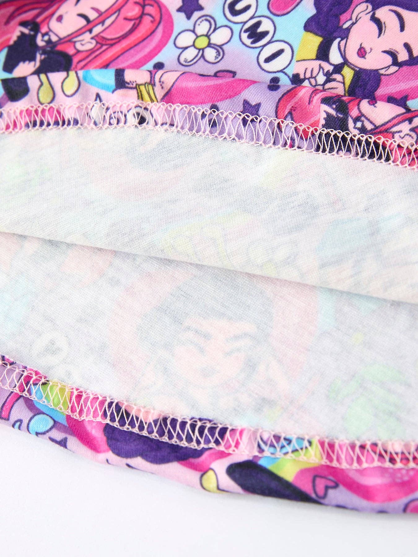 Purple Characters Music Print Short Sleeve Girls Dress