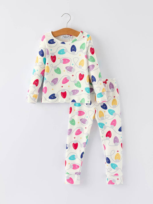 Christmas Girls Colorful Light Bulb Pajama Set