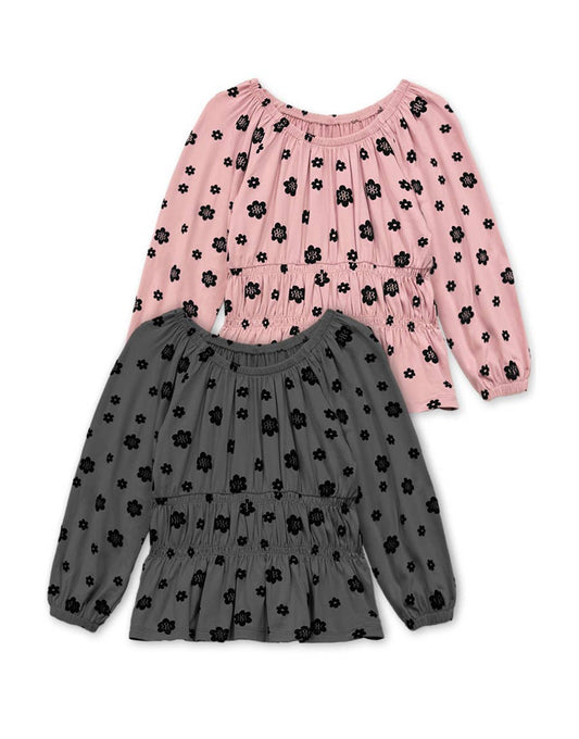 Babydoll Floral Flocking L/S Top