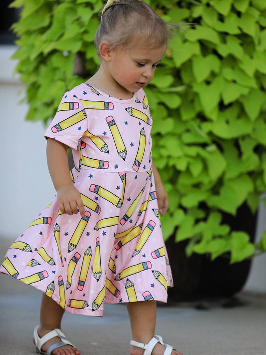 Back to School Pencil Print Girls Dress