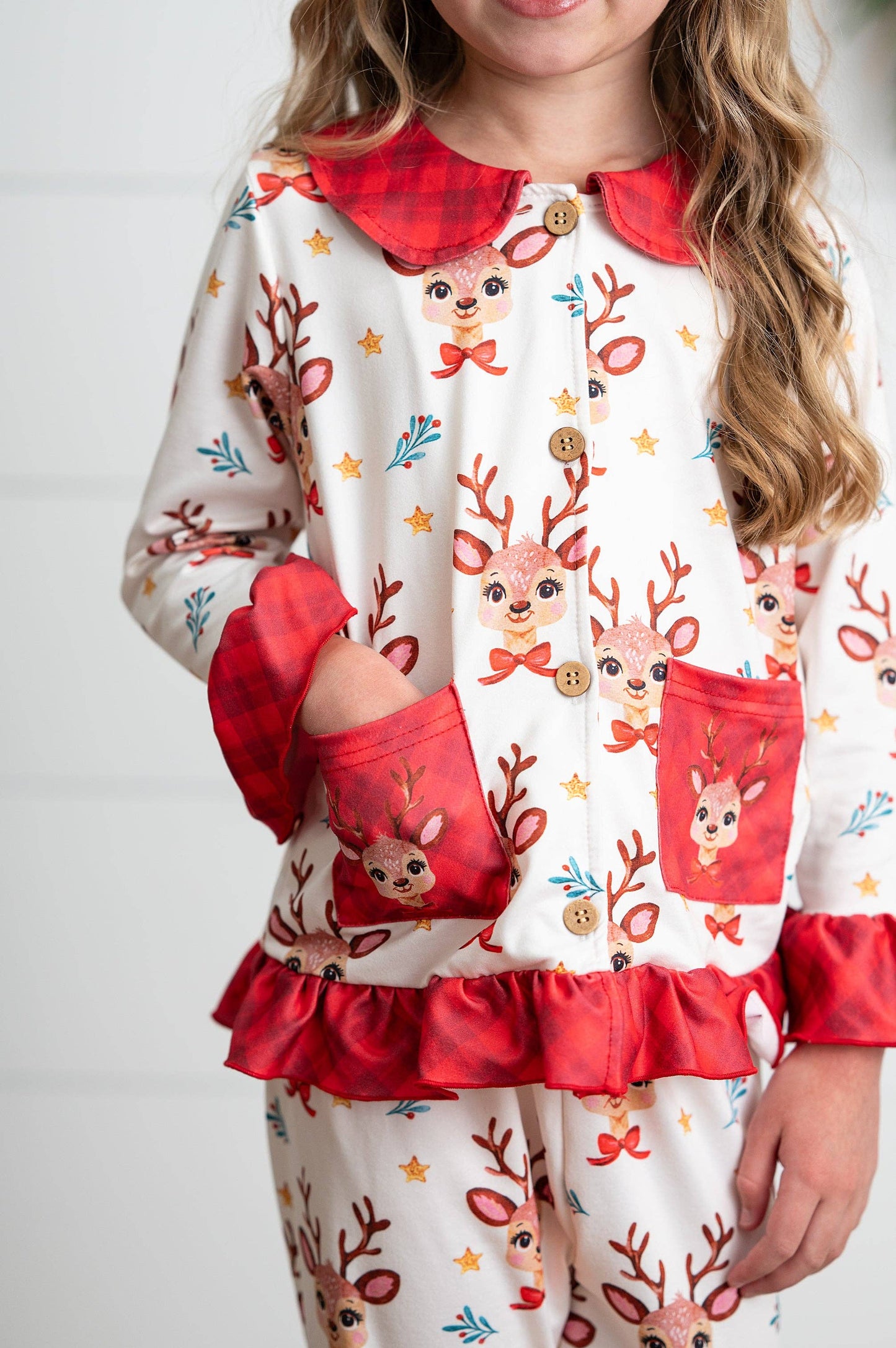 Reindeer Pocket Button Holiday Lounge Play Ruffle Set