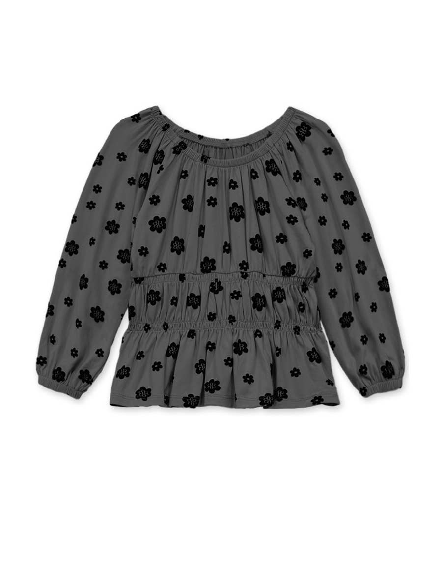 Babydoll Floral Flocking L/S Top