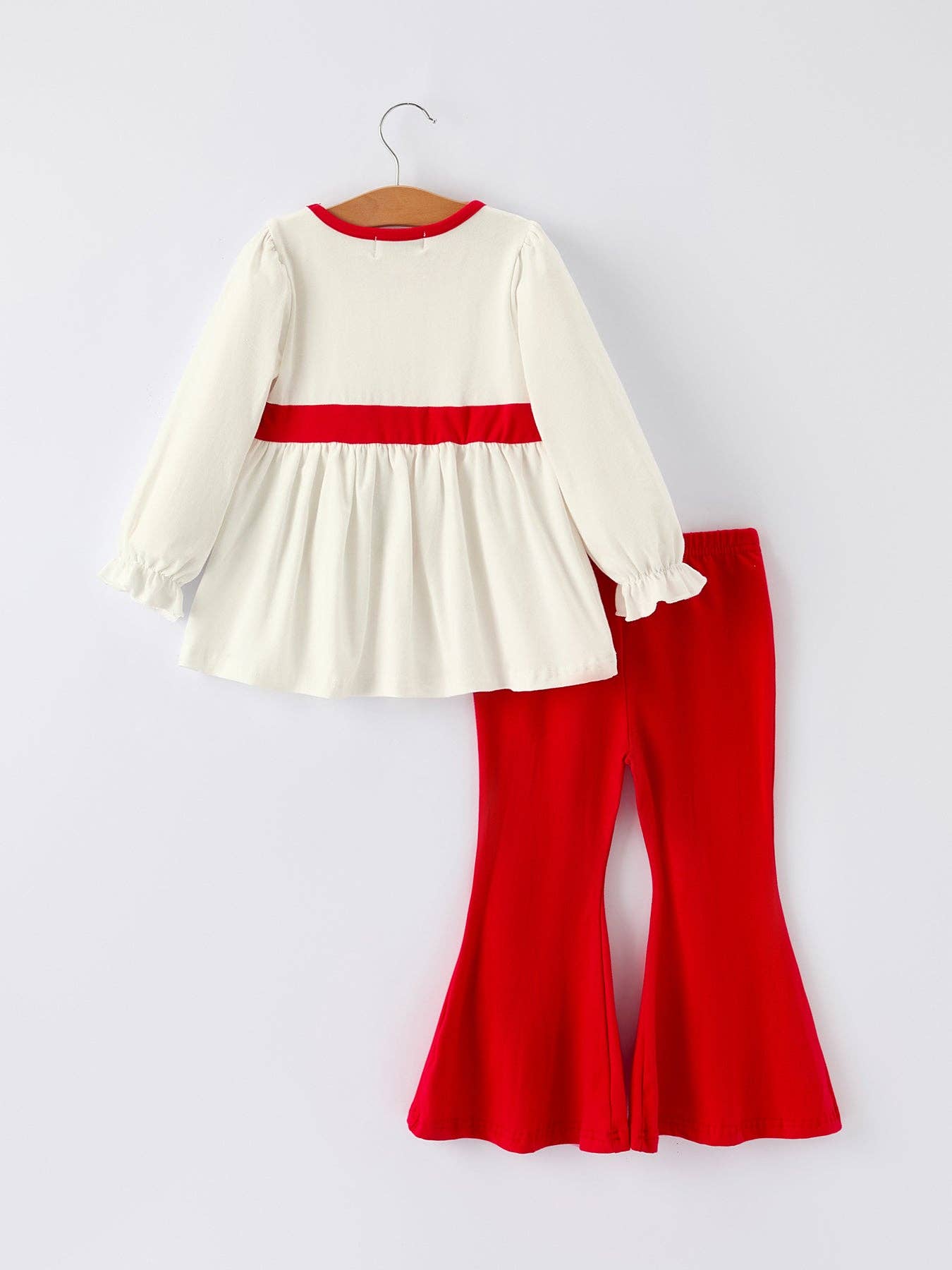 Christmas Reindeer Applique Long Sleeve Top and Flared Pants Set