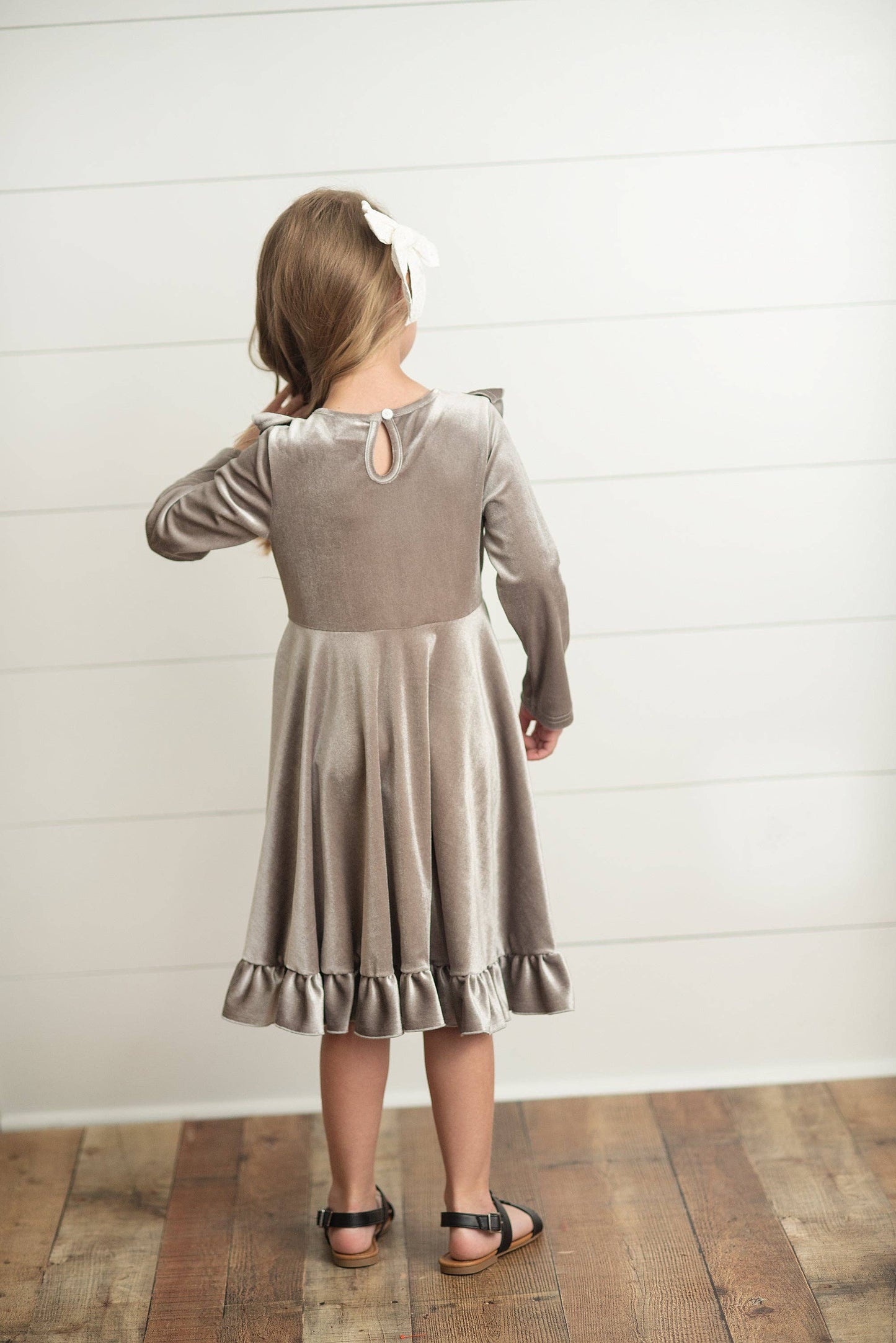 Gray Silver Velvet Ruffle Fancy Christmas Party Dress