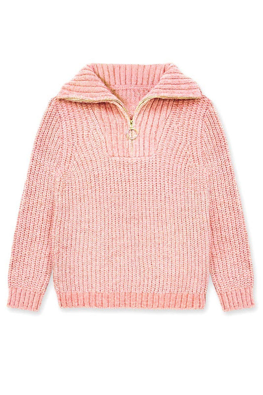 Pullover Lurex Sweater w/ Zip Front