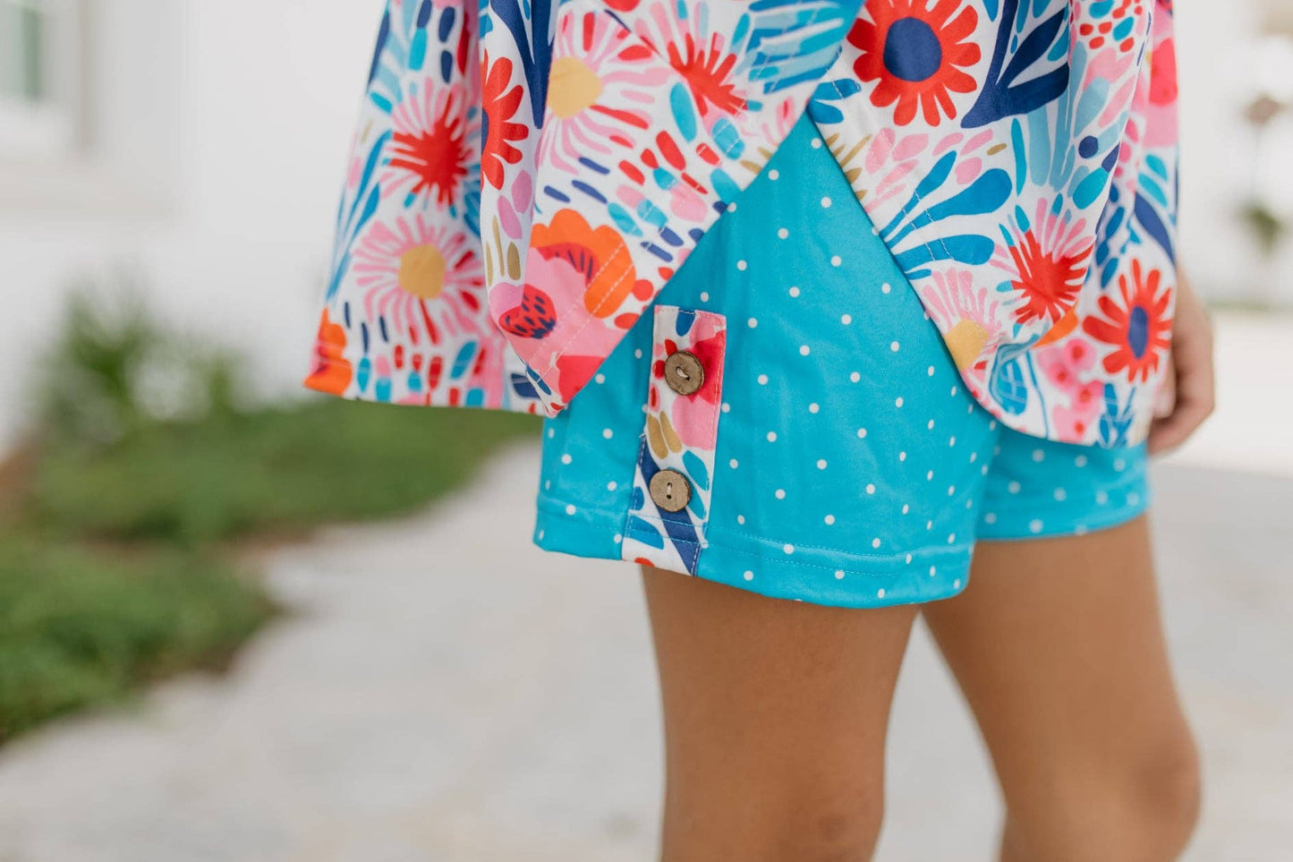 Bright Pink & Blue Wild Floral Spring Summer Short Set