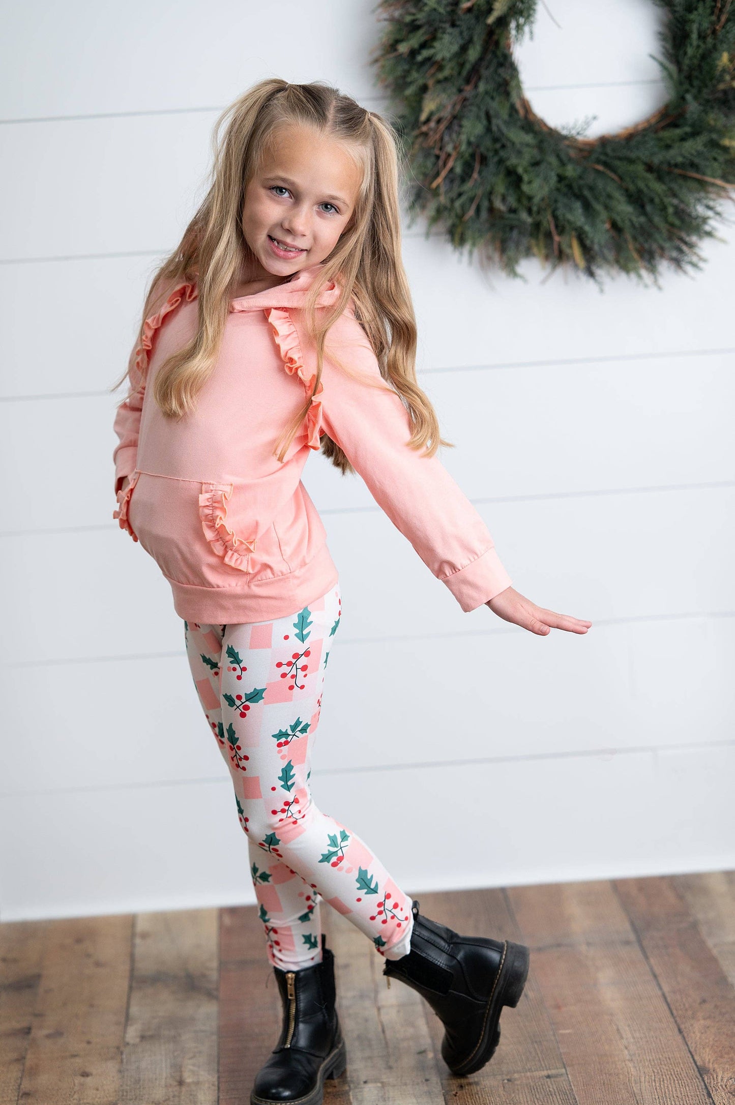 Blush Ruffle Hoodie & Holly Check Pant Set