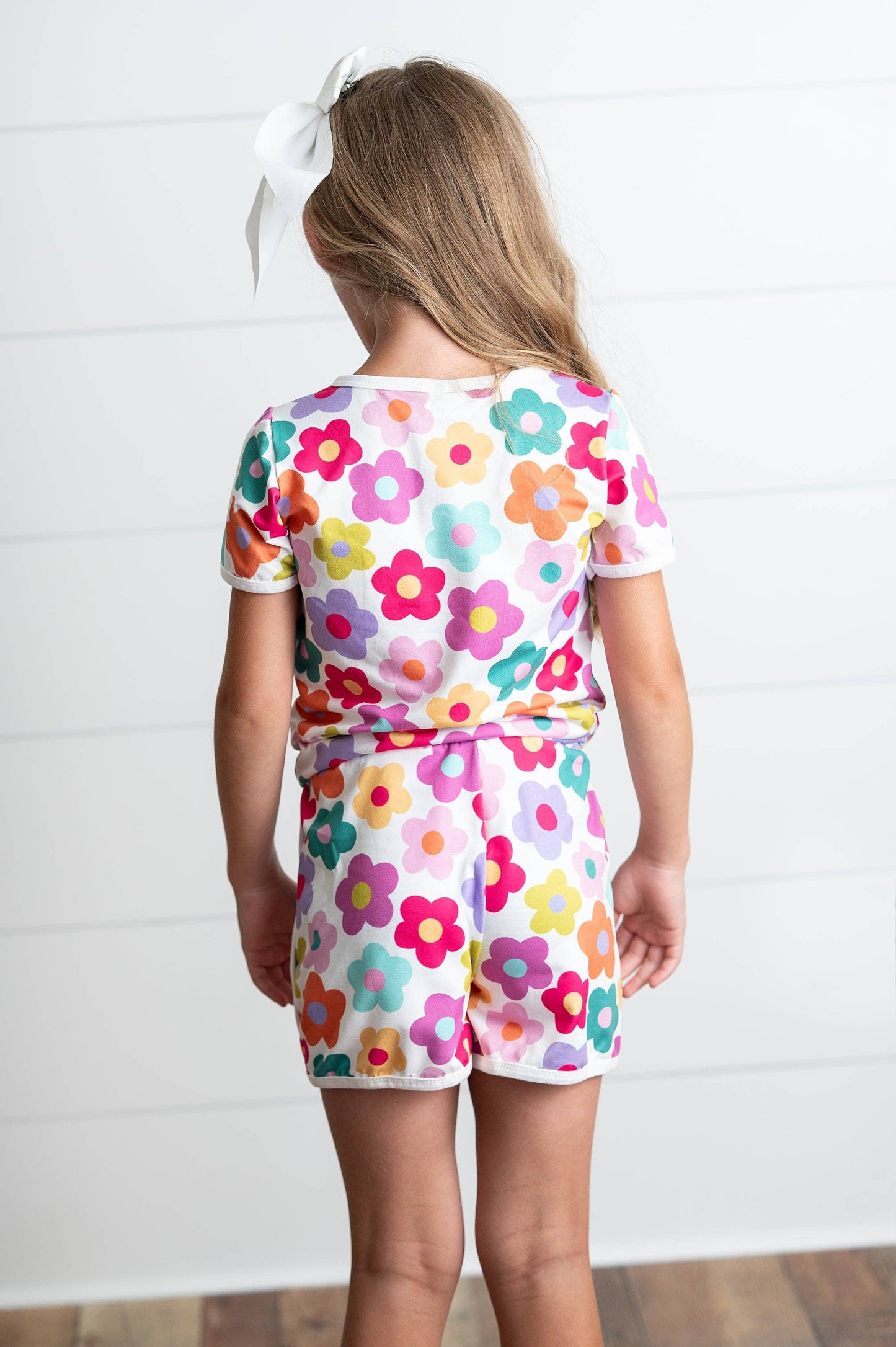 Bright Pink Teal Flower Spring Summer Short Set
