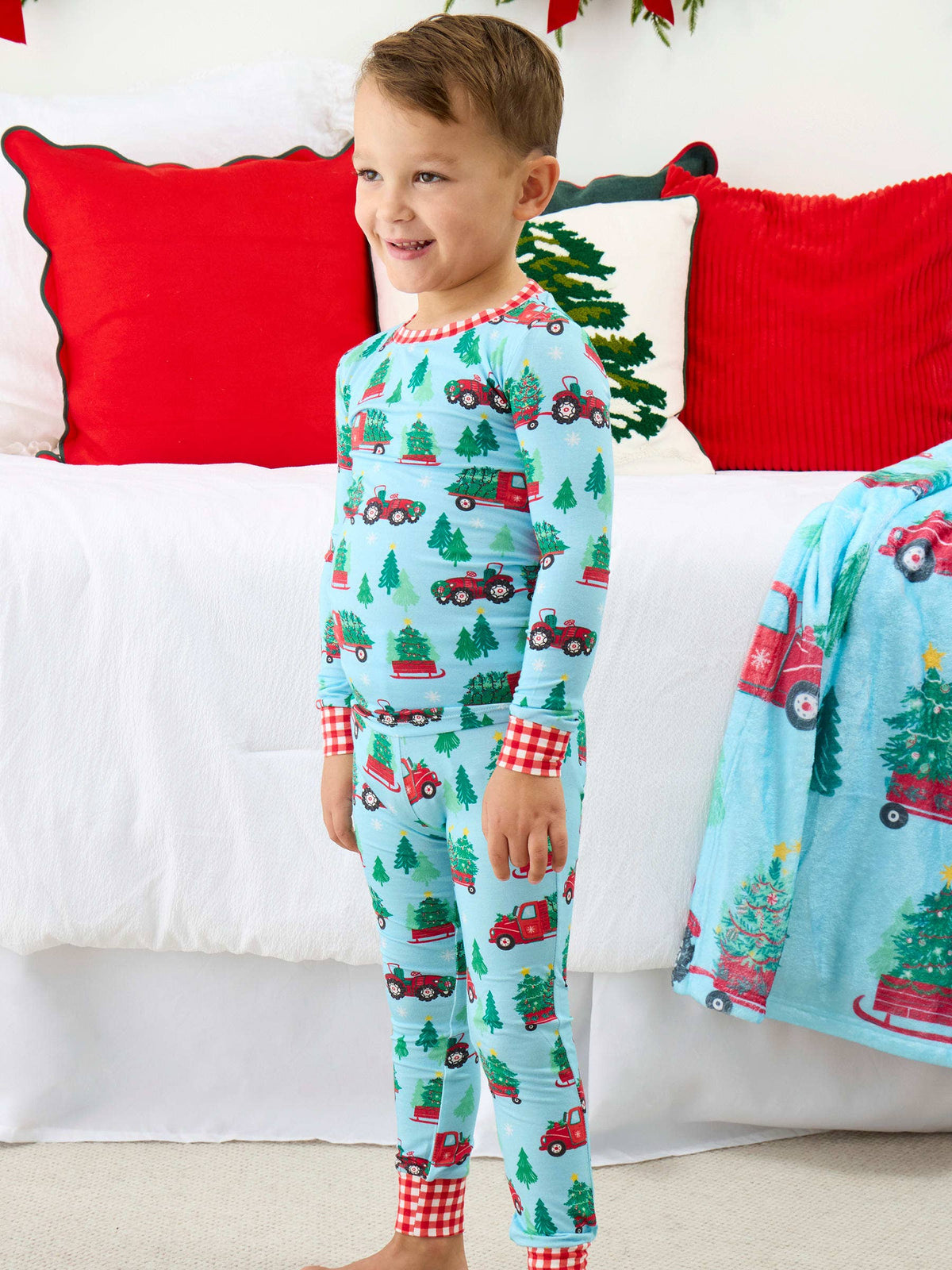 SoftSnooze™ Kids Bamboo Viscose Christmas Tree Farm Trucks Long Sleeve Pajama Set