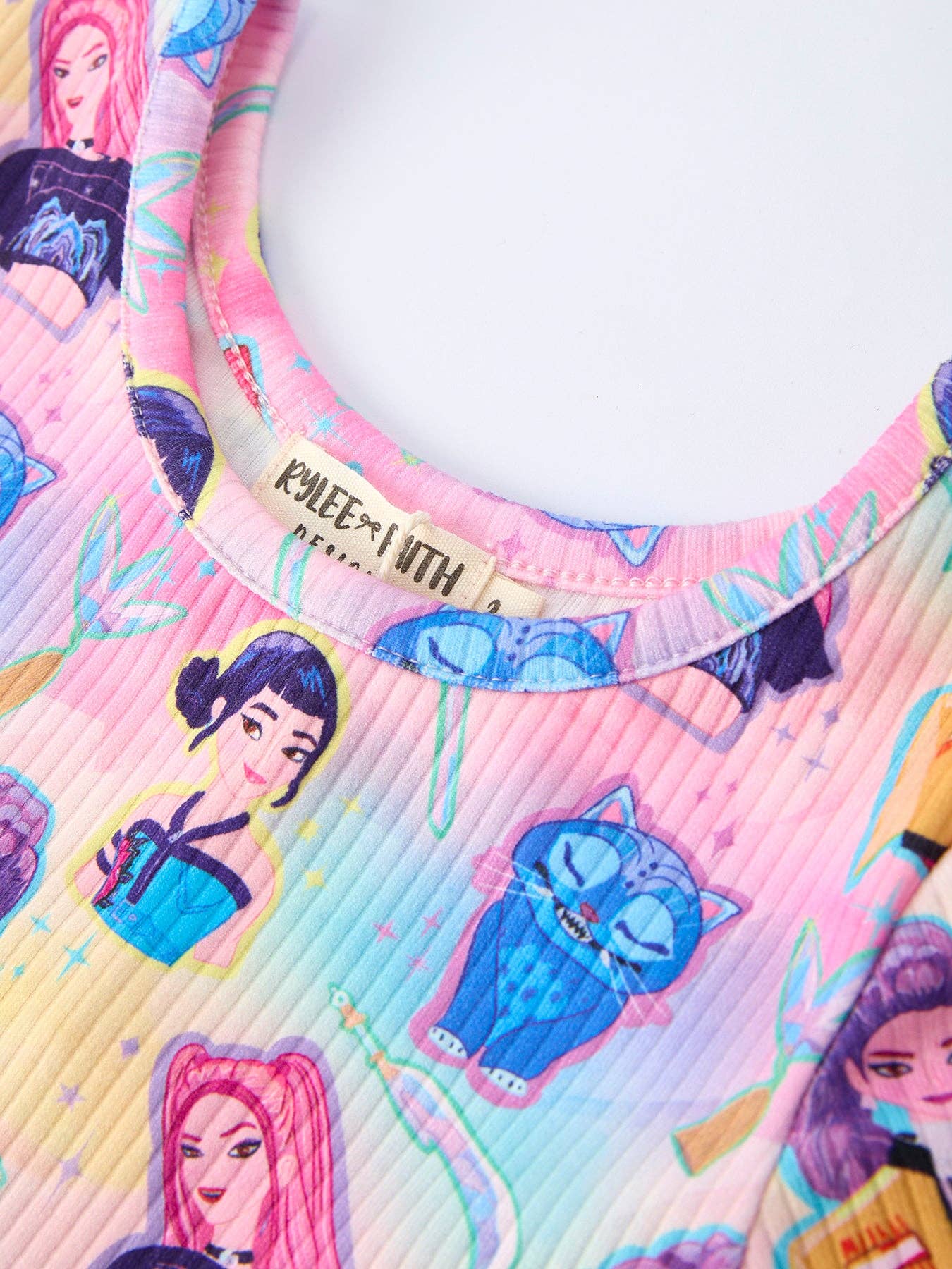 Summer Pop Star Print Girl Twirly Colorful Dress Cotton Blend