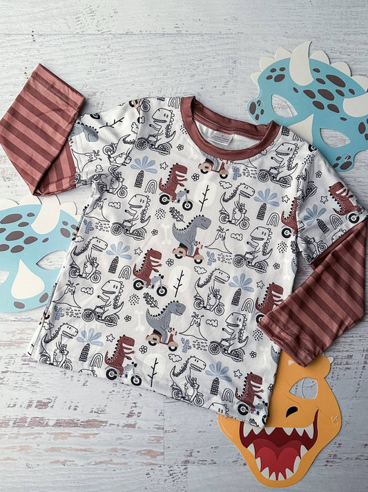 Dinosaurs on Bicycles Boy's Long Sleeve Top