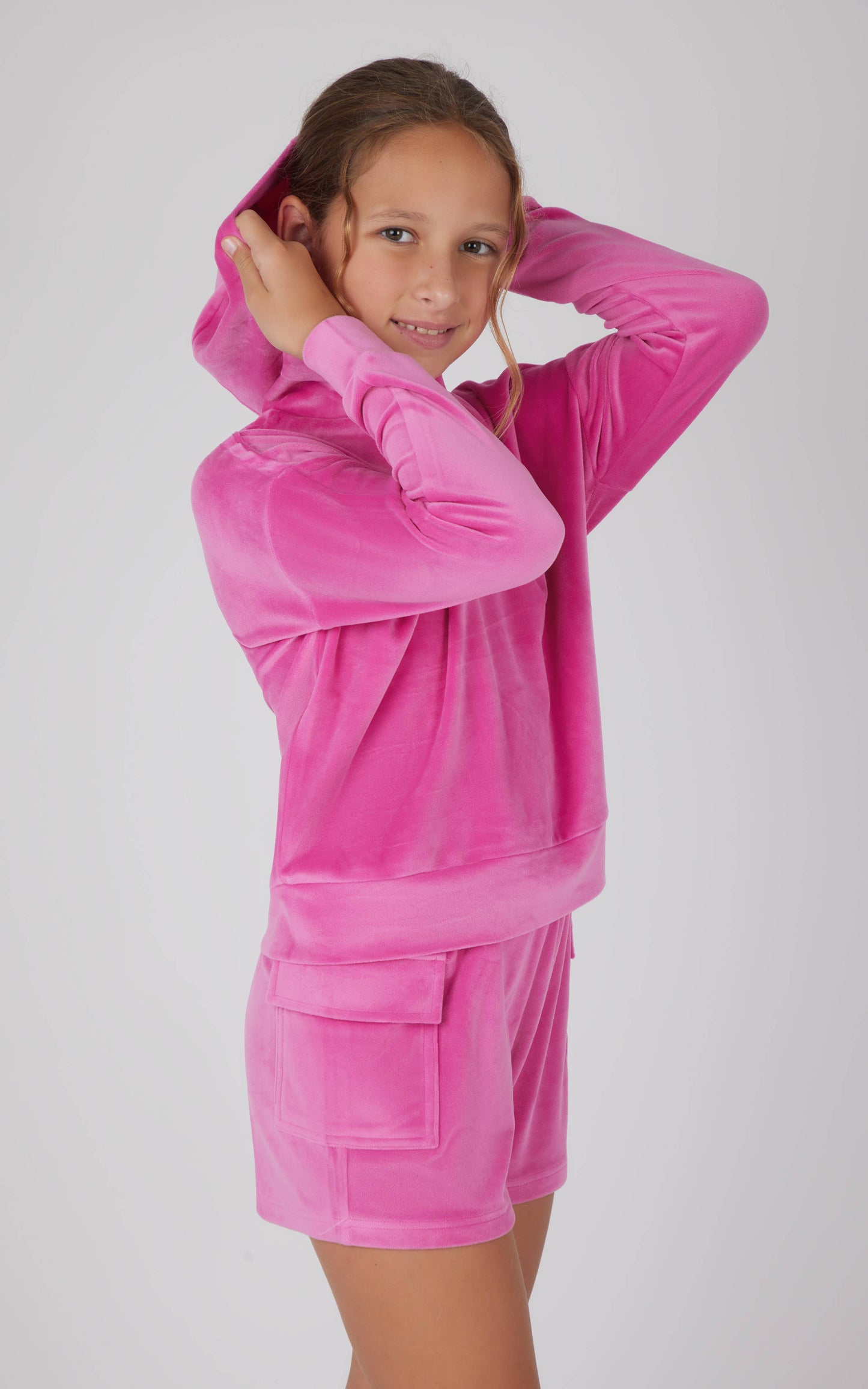 Tween Girls Velour Hoodie and Cargo Shorts - 2 PC SET