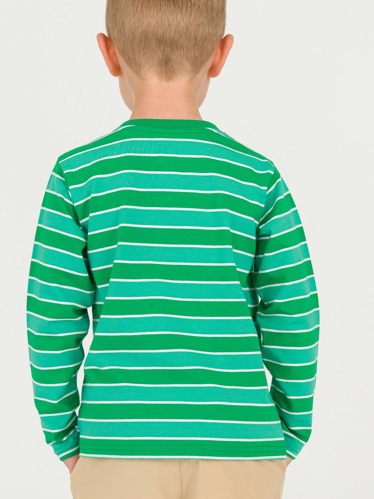 Boys Varsity Football Green Stripe Knit Long Sleeve Embroidered Henley Tee