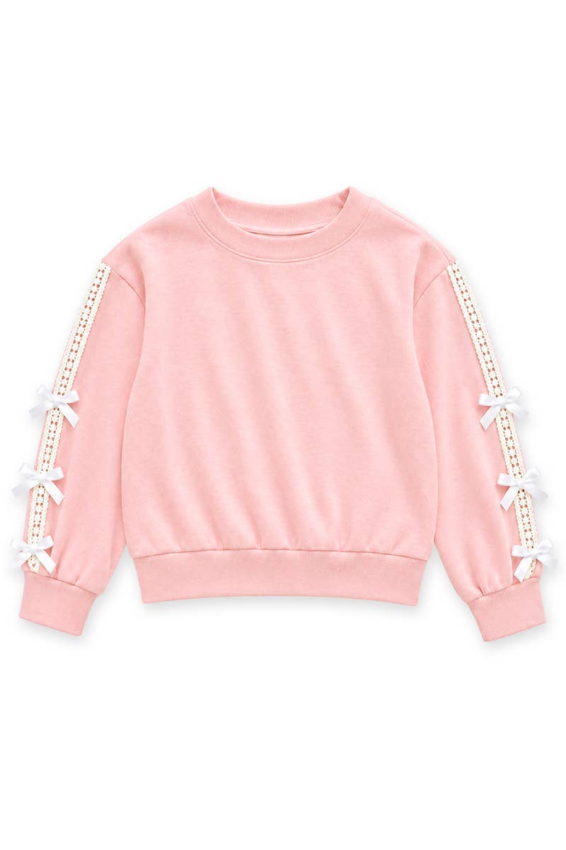 Girl's Knit Fleece Pullover w/Bows & Crochet